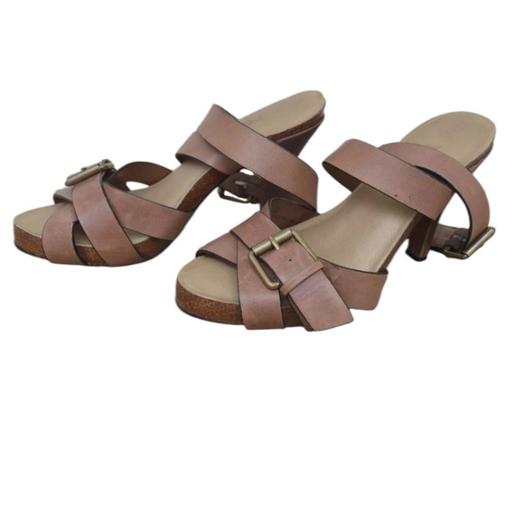 ME TOO Women's Tan Sandals Leather Straps Summer Chunky Heel Pump Up size 10 - Picture 3 of 7